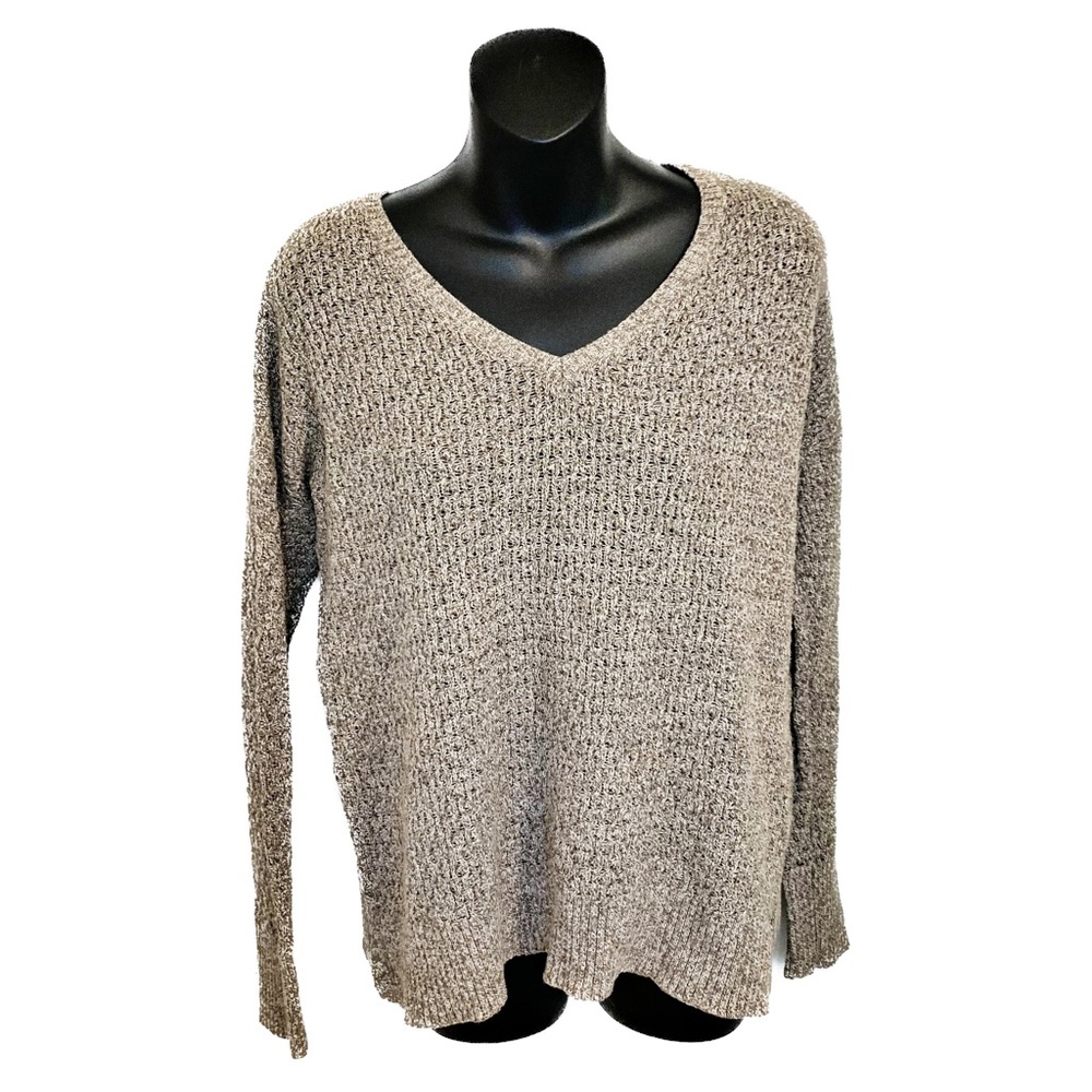 American Eagle V-Neck Textured‎ Pullover Sweater Marled Brown Beige Tan - Small